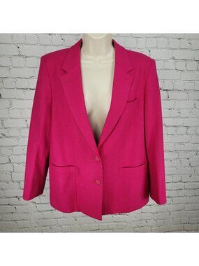 VTG Epitome Fuchsia Pink Wool Notch 2 Button Blazer Jacket Japan Made Size 12